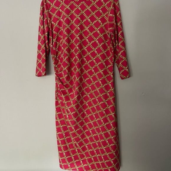 J. McLaughlin Sage Bamboo Sheath Dress Women's Size Medium 3/4 sleeves Ruched Ex - Picture 12 of 14